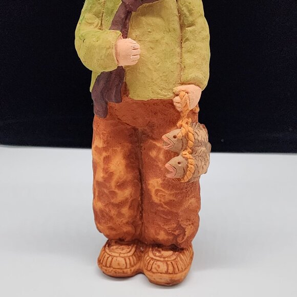 Koreart Resin Hand Painted Figure Fisherman With Fish 10" VTg - Picture 2 of 8